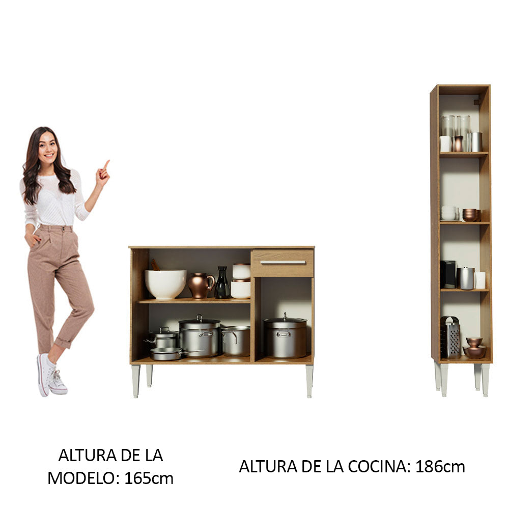 Cocina Compacta 137 cm 9 Puertas 1 Cajón Marrón Emilly Madesa