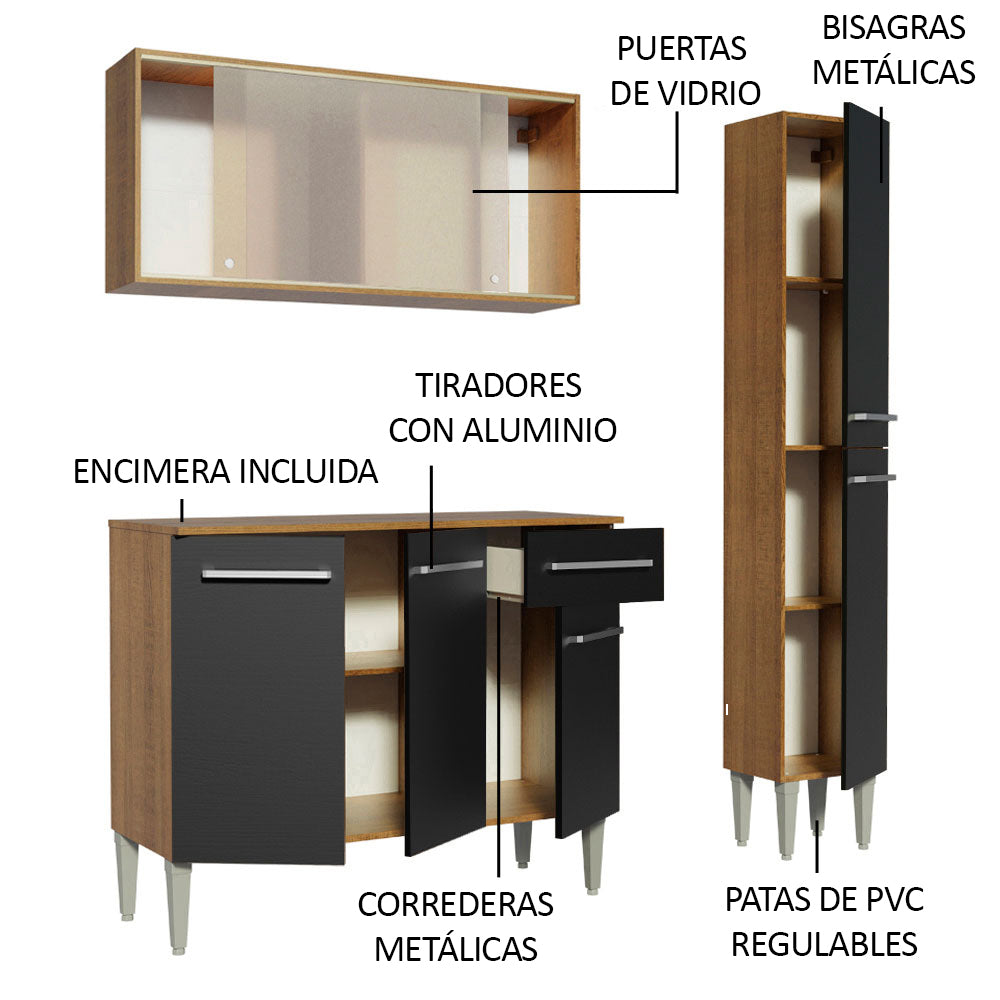 Cocina Compacta 137cm Marrón/Negro Emilly Force 02