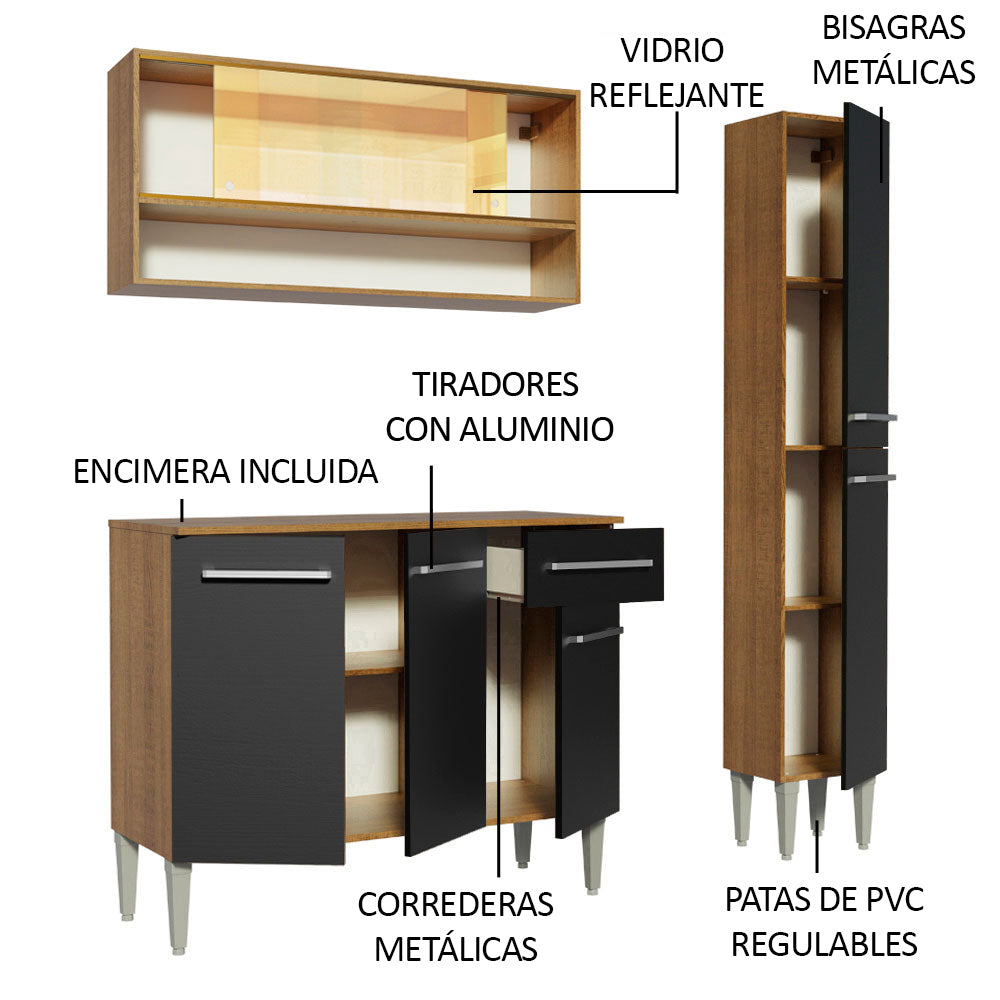 Cocina Compacta 137cm Marrón/Negro Emilly Art 04