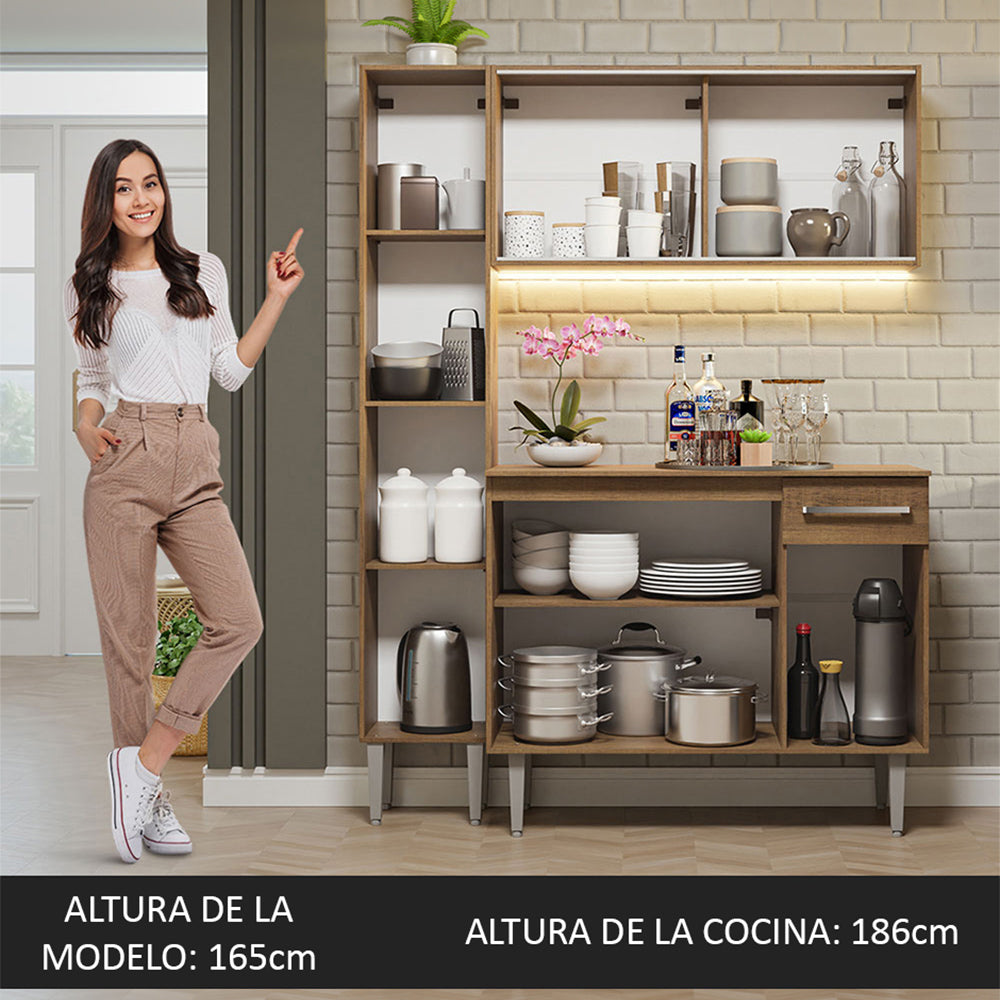 Cocina Compacta 137cm sin Fregadero Marrón Emilly 06