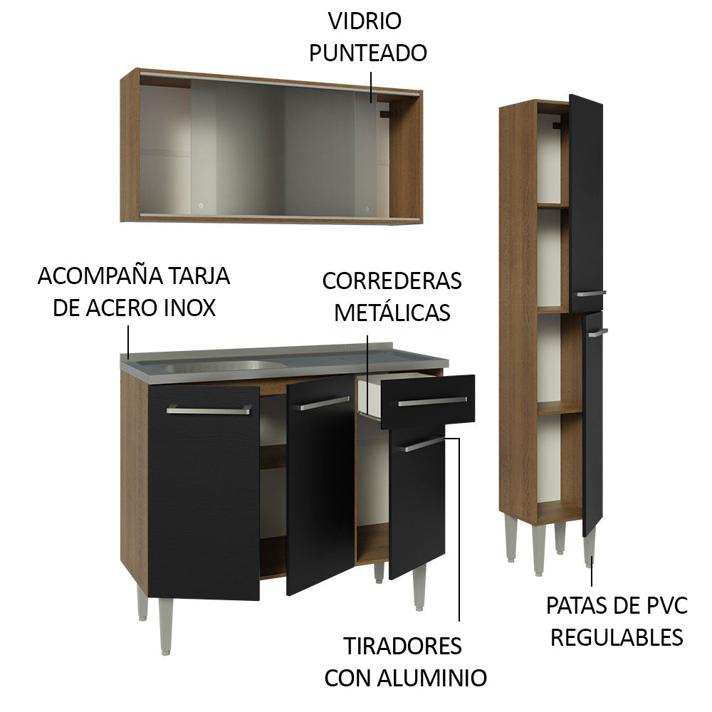 Cocina Compacta 137cm con Fregadero Marrón/Negro Emilly 07