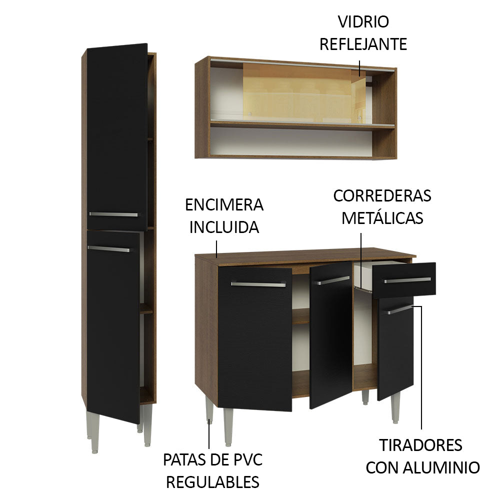 Cocina Compacta 137cm sin Fregadero Marrón/Negro Emilly 09