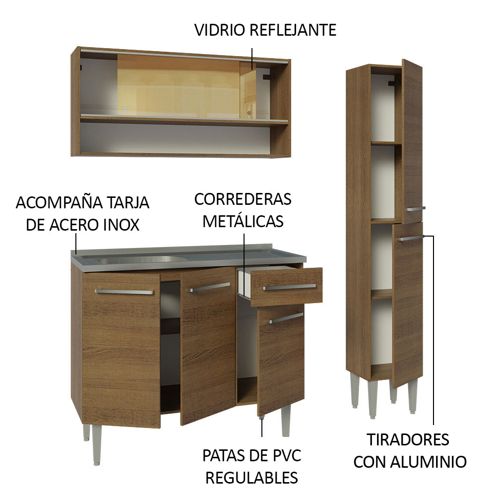 Cocina Compacta 137cm con Fregadero Marrón Emilly 10
