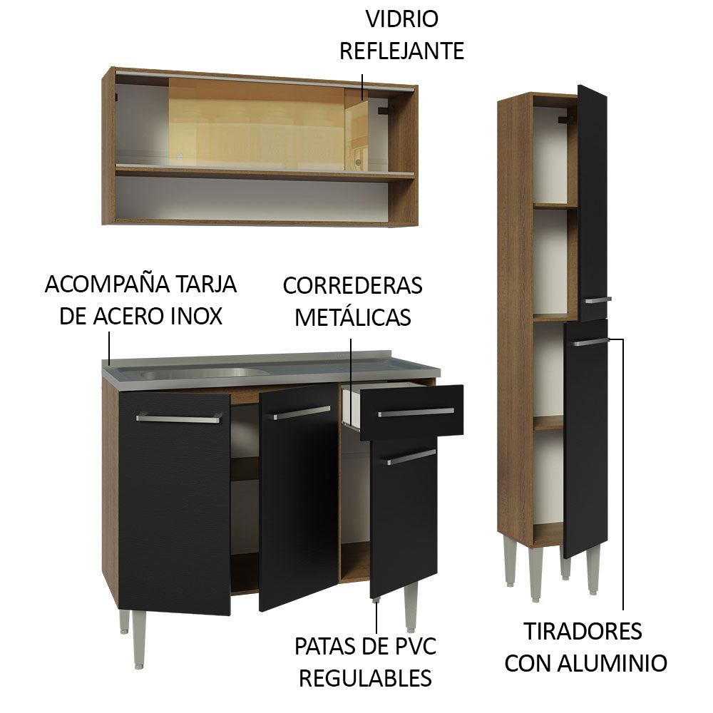 Cocina Compacta 137cm con Fregadero Marrón/Negro Emilly 10