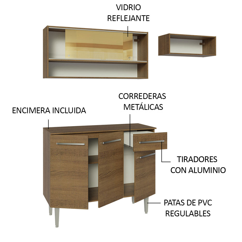 Cocina Compacta 165cm sin Fregadero Marrón Emilly 02