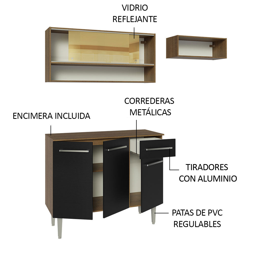 Cocina Compacta 165cm sin Fregadero Marrón/Negro Emilly 02