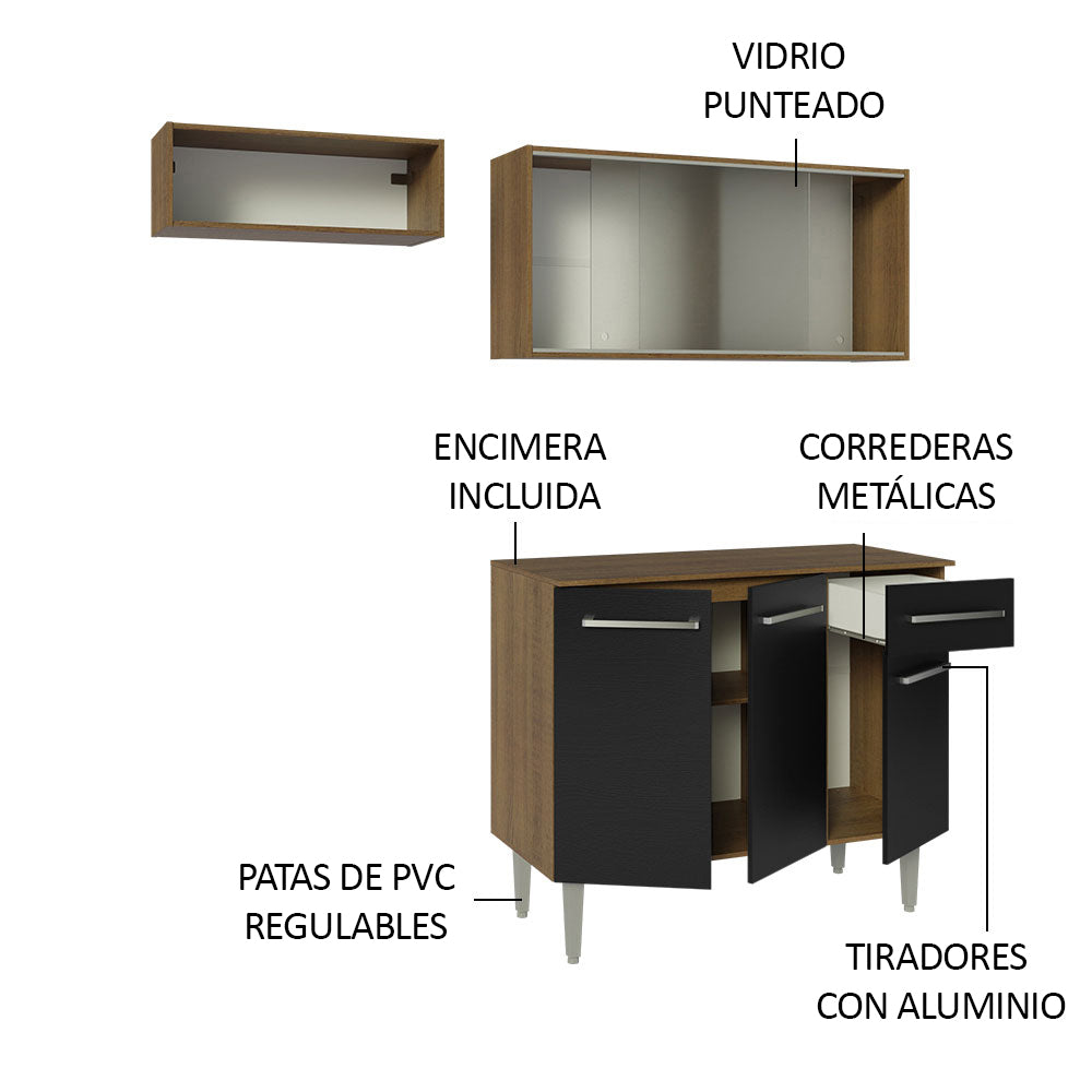 Cocina Compacta 165 cm Marrón/Negro Emilly Madesa