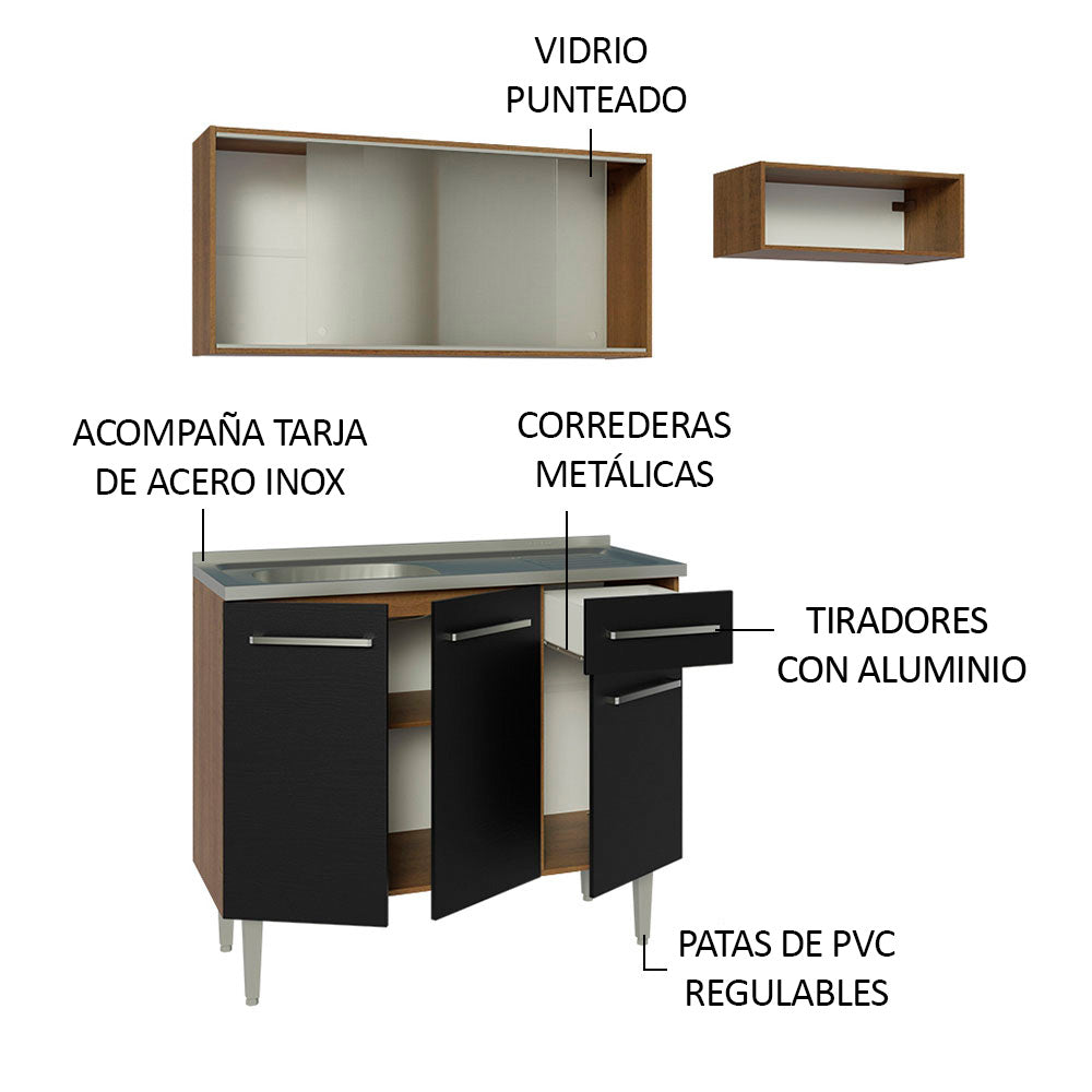 Cocina Compacta 165cm con Fregadero Marrón/Negro Emilly 05
