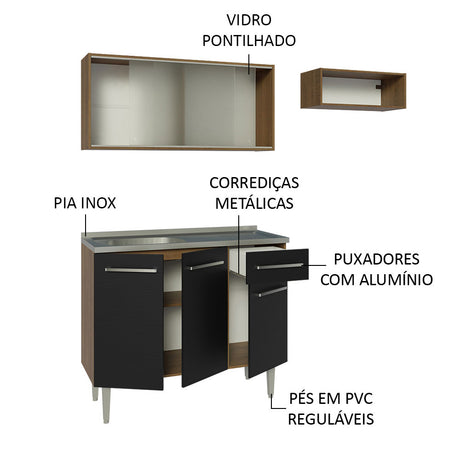 Cocina Compacta 165cm Marrón/Negro Emilly Madesa 05