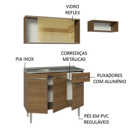 Cocina Compacta 165cm Con Mesón de Acero Marrón Emilly Madesa 06