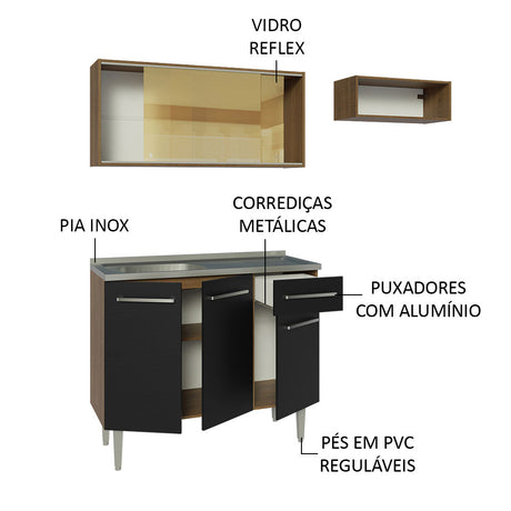 Cocina Compacta 165cm Con Mesón de Acero Marrón/Negro Emilly Madesa 06