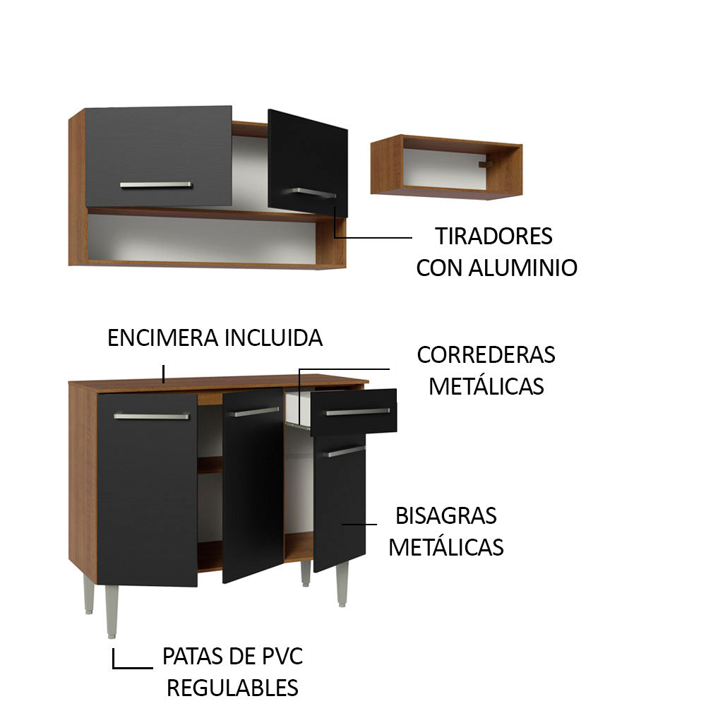 Cocina Integral 165cm Marrón/Negro Emilly 08