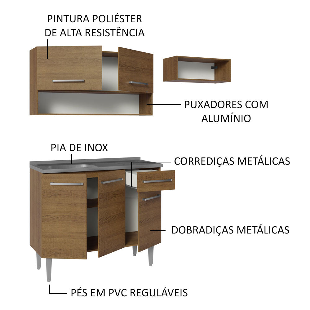 Cocina Integral 165cm con Tarja Marrón Emilly Madesa 09