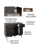 Cocina Compacta 165 cm 5 Puertas 1 Cajón Con Fregadero Marrón/Negro Emilly Madesa 09