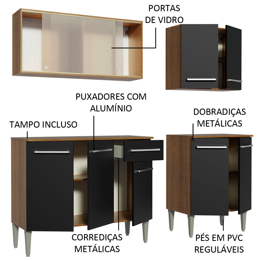 Cocina Compacta 169cm Marrón/Negro Emilly Box 03