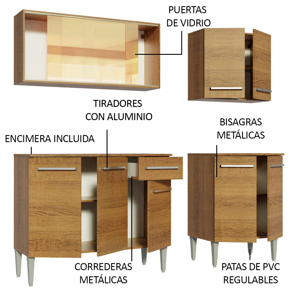 Cocina Compacta 169 cm 9 Puertas 1 Cajón Marrón Emilly Madesa 04