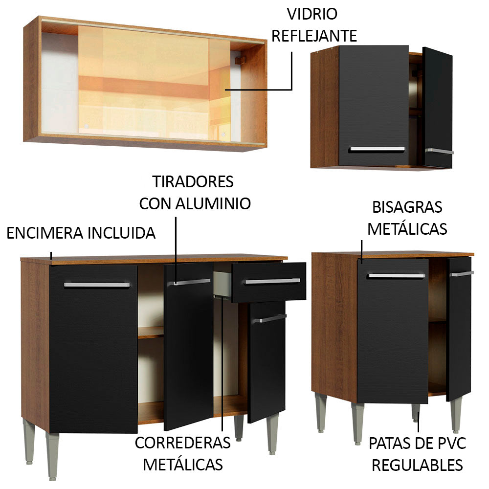 Cocina Compacta 169cm Marrón/Negro Emilly Drive 04