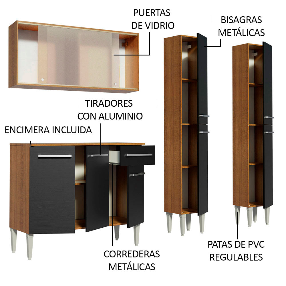 Cocina Integral 169cm Marrón/Negro Emilly Fly 05