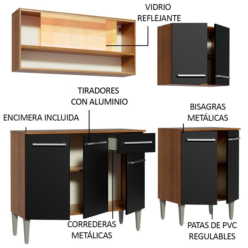 Cocina Compacta 169cm Marrón/Negro Emilly Dance 07