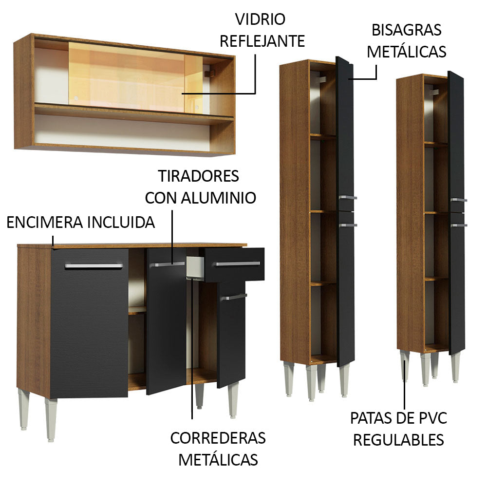 Cocina Compacta 169cm Marrón/Negro Emilly Winter 08