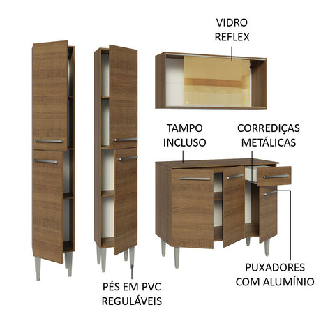 Cocina Compacta 169cm Marrón Emilly Madesa 09