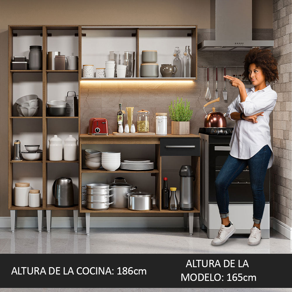 Cocina Compacta 169 cm Marrón/Negro Emilly Madesa