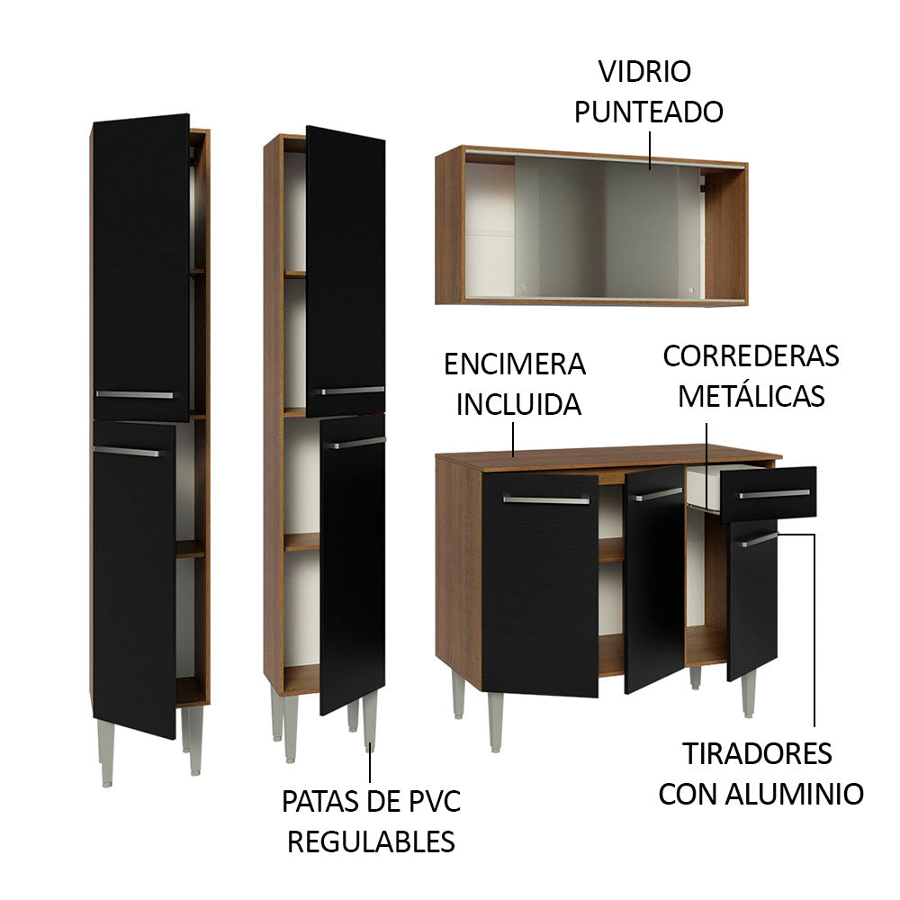 Cocina Compacta 169cm Marrón/Negro Emilly 10