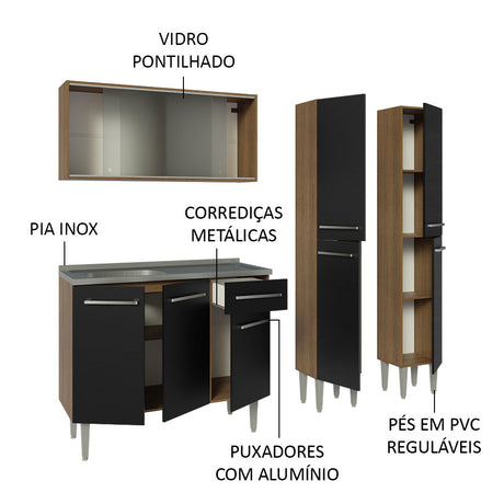 Cocina Compacta 169cm Marrón/Negro Emilly Madesa 11