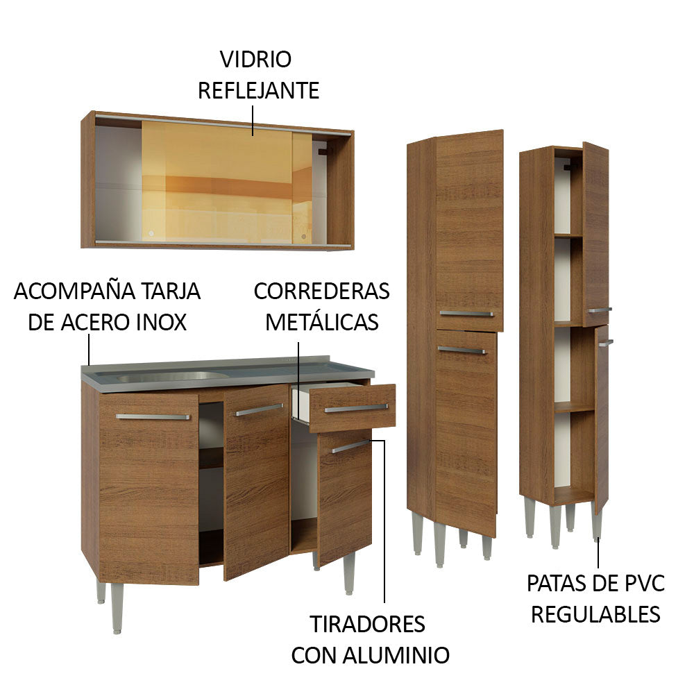 Cocina Compacta 169cm con Fregadero Marrón Emilly 12
