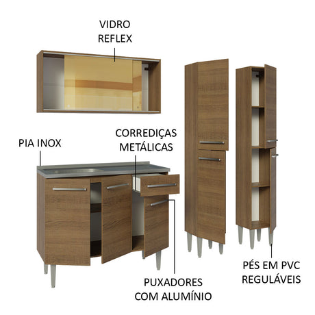 Cocina Compacta 169cm Com Mesón de Acero Marrón Emilly Madesa 12