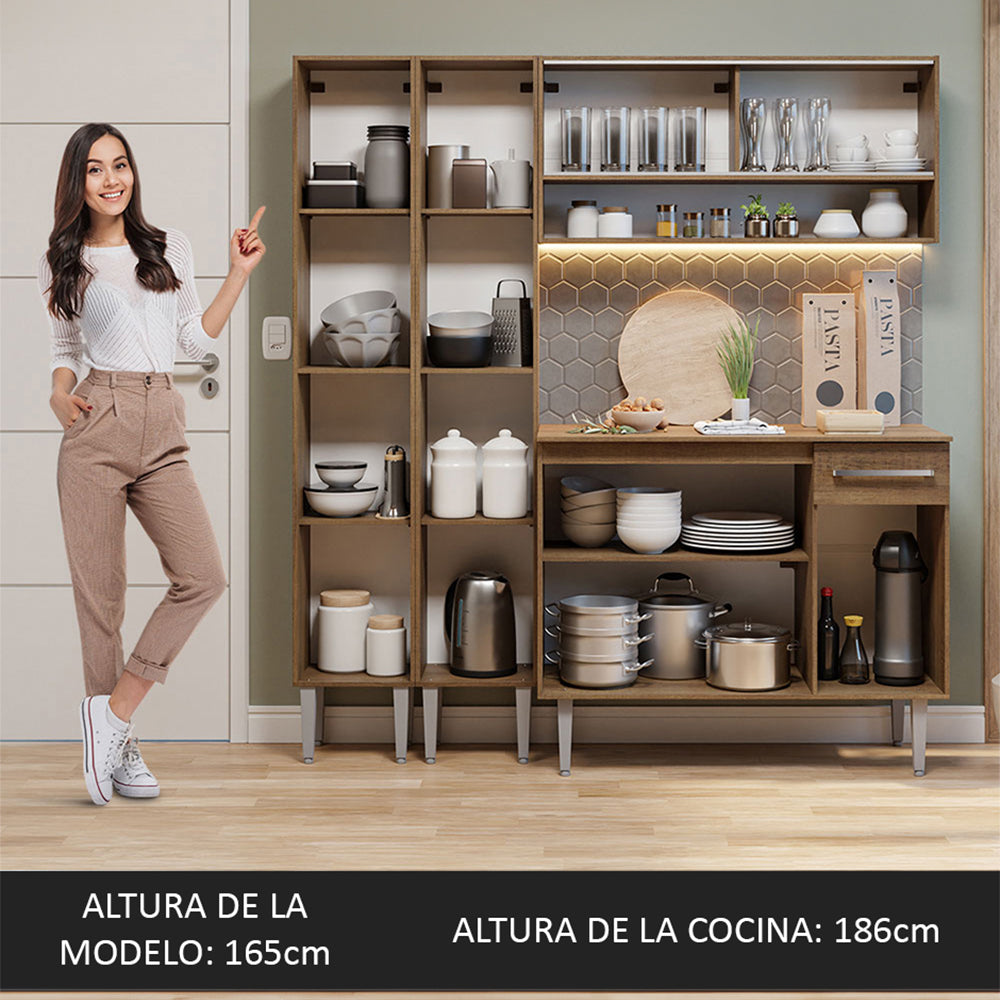 Cocina Compacta 169cm sin Fregadero Marrón Emilly 13