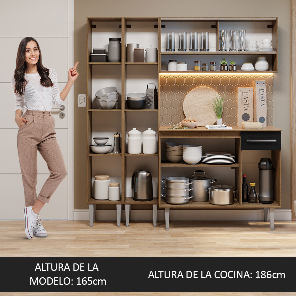 Cocina Compacta 169 cm Marrón/Negro Emilly Madesa