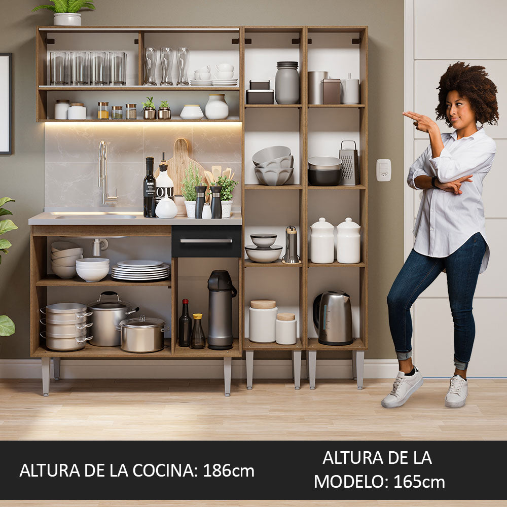 Cocina Compacta 169cm con Fregadero Marrón/Negro Emilly 14