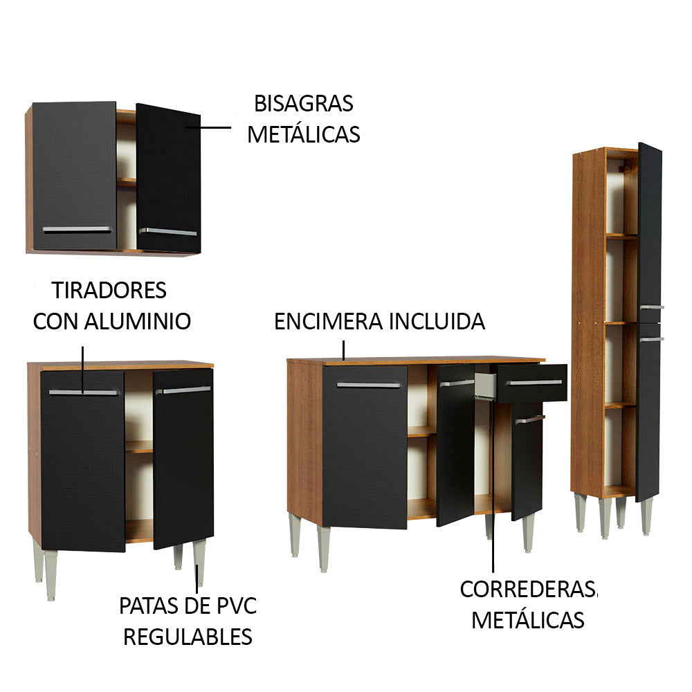 Cocina Integral 201cm Marrón/Negro Emilly Sing 01