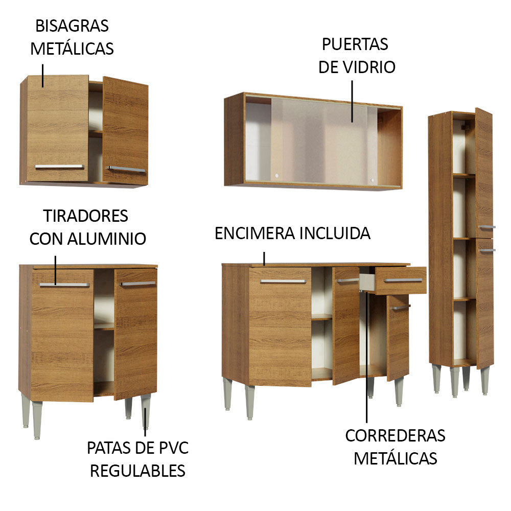 Cocina Compacta 201 cm 11 Puertas 1 Cajón Marrón Emilly Madesa 02