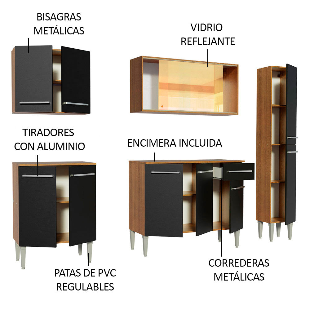 Cocina Compacta 201 cm Marrón/Negro Emilly Madesa