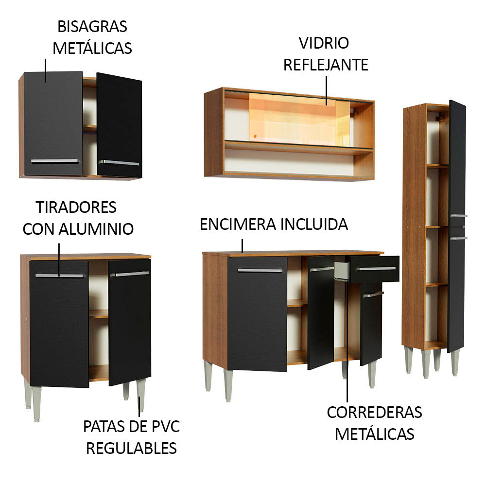 Cocina Compacta 201 cm Marrón/Negro Emilly Madesa