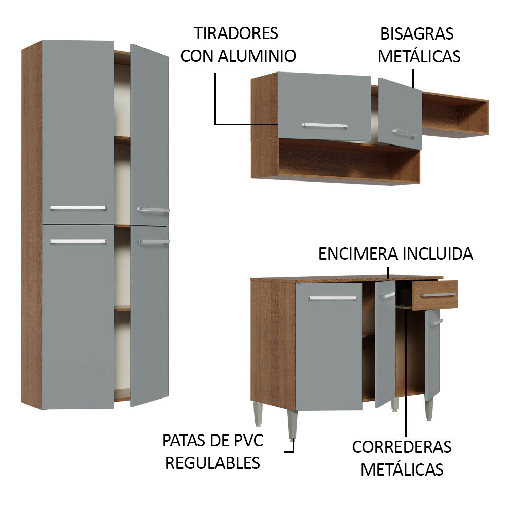 Cocina Integral 229cm Marrón/Gris Emilly Fit 03
