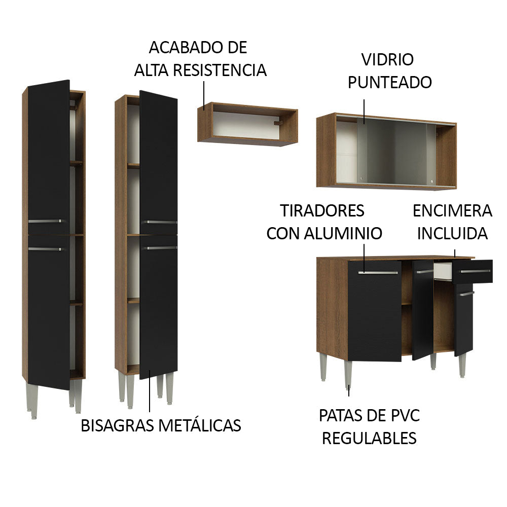 Cocina Integral 229cm Marrón Marrón/Negro Emilly 05