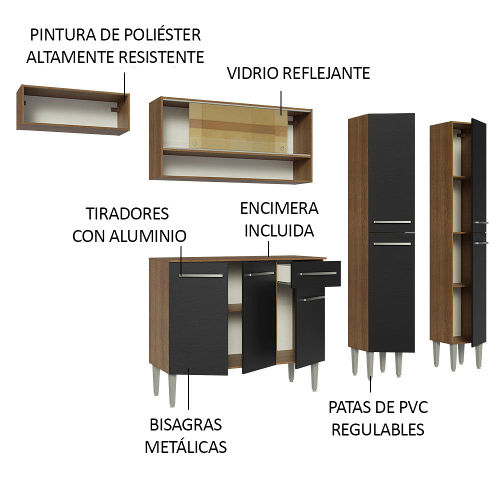 Cocina Integral 229cm Marrón/Negro Emilly 07