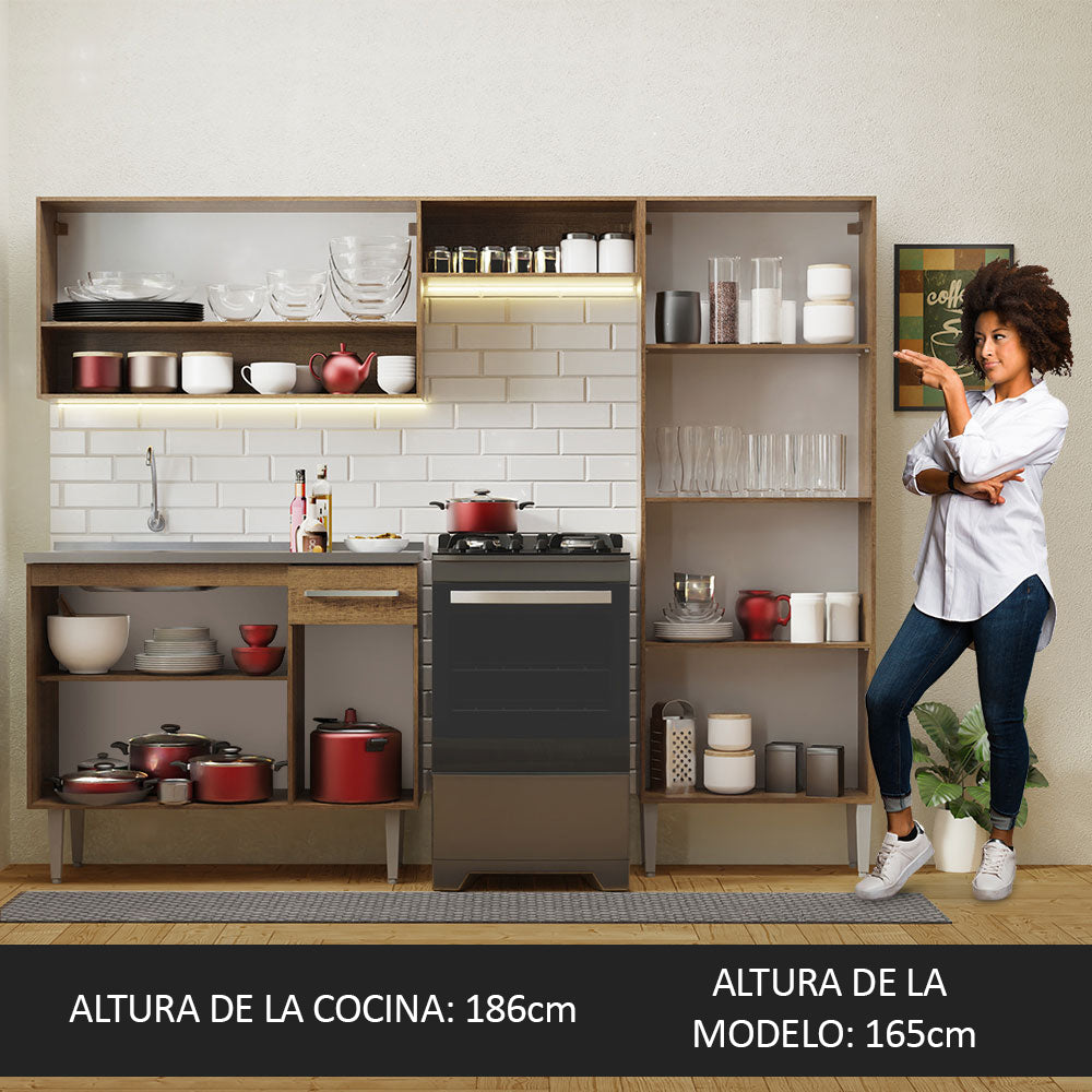Cocina Integral 229cm con Fregadero Marrón/Negro Emilly 10