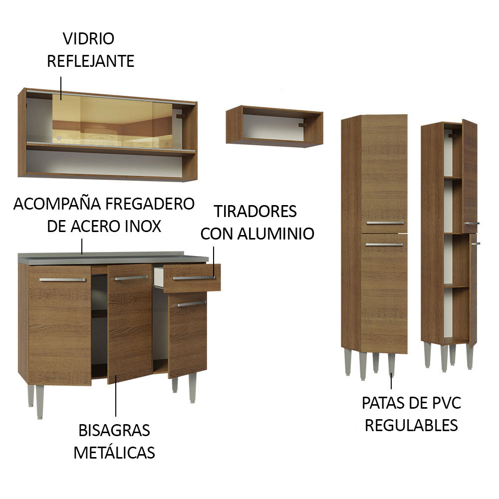 Cocina Integral 229cm con Fregadero Marrón Emilly 11