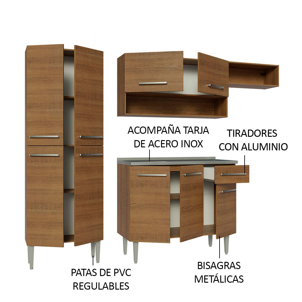 Cocina Integral 229cm con Fregadero Marrón Emilly 12