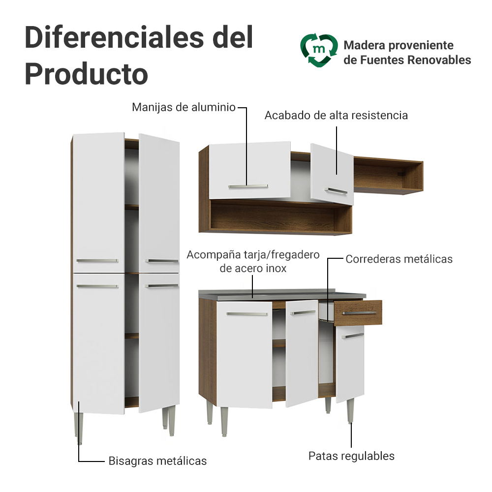 Cocina Integral 229cm con Fregadero Marrón/Blanco Emilly 12