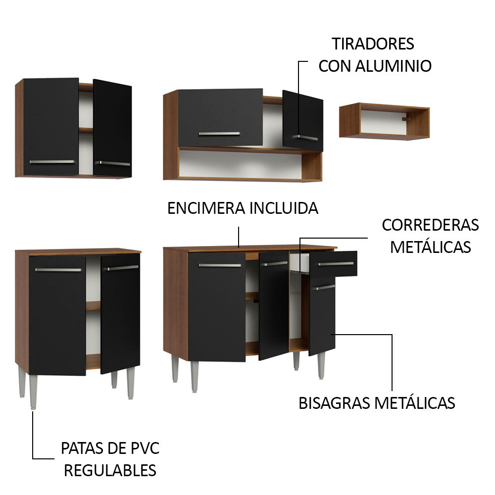 Cocina Integral 229cm con Encimera Marrón/Negro Emilly Madesa 14