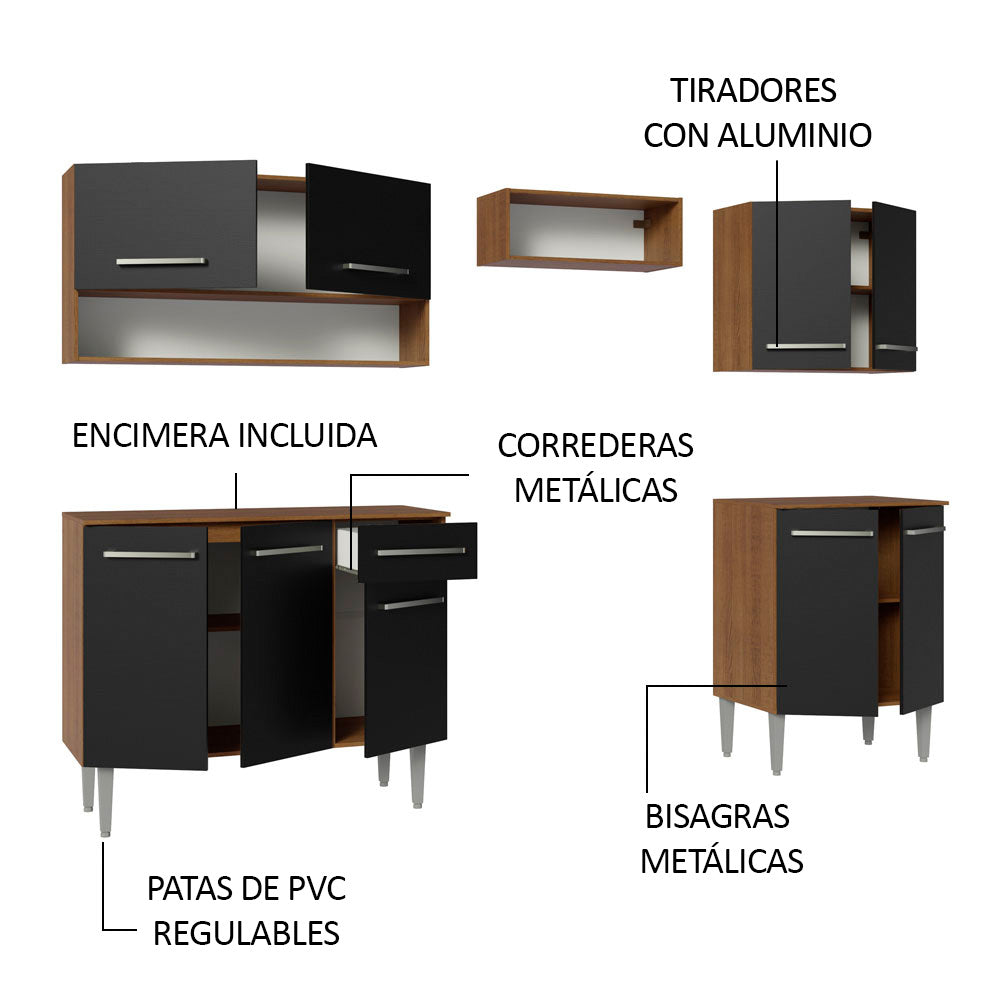 Cocina Compacta 229cm Marrón/Negro Emilly 15