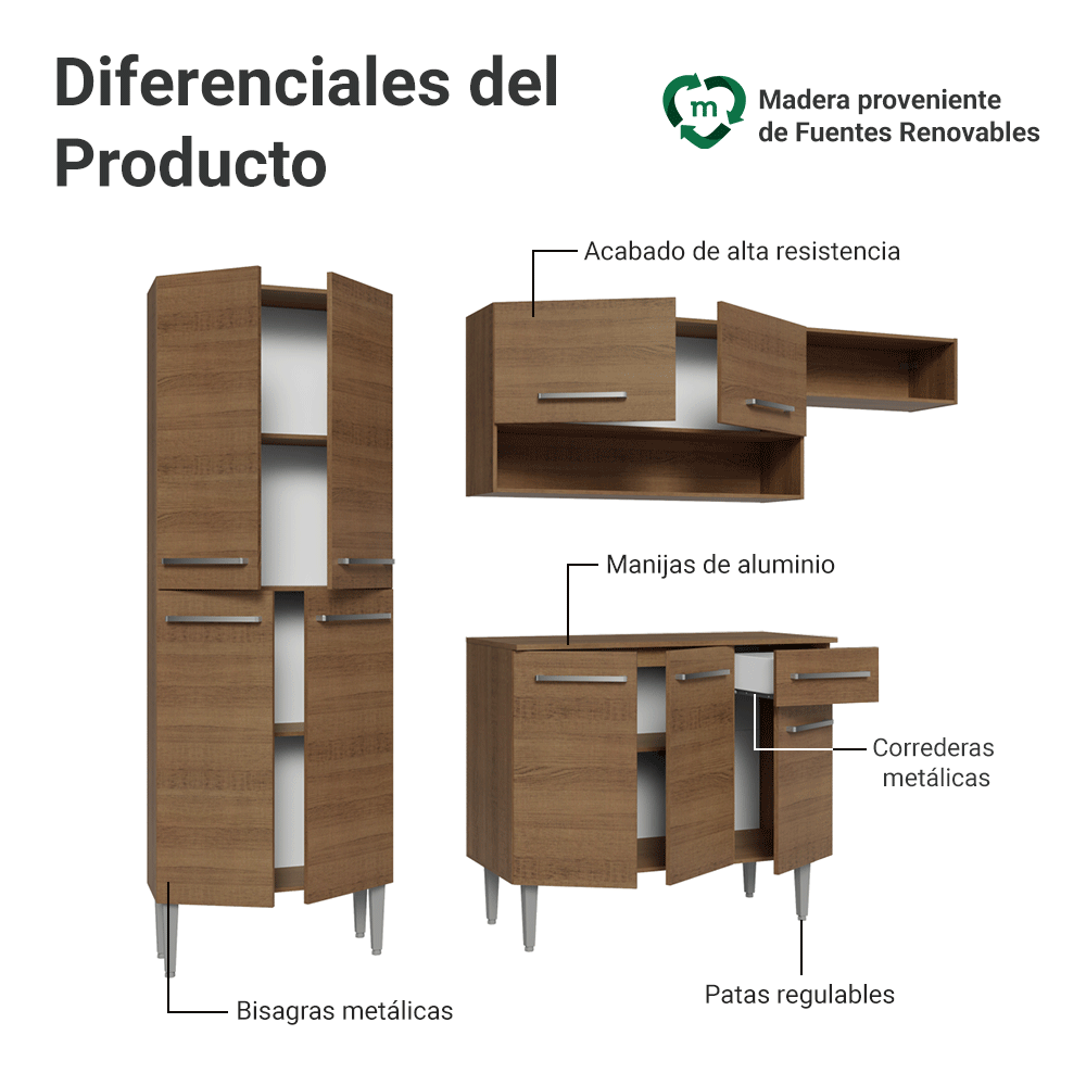 Cocina Compacta 229 cm Emilly Marrón 016