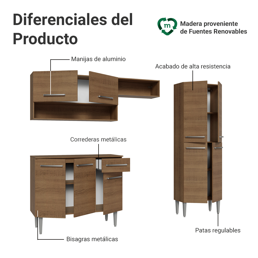 Cocina Compacta 229 cm Emilly Marrón 017