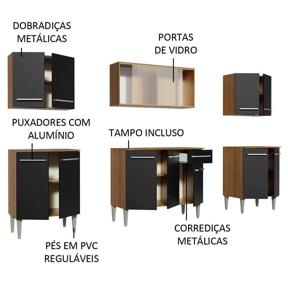 Cocina Integral 233cm Marrón/Negro Emilly Wind 02