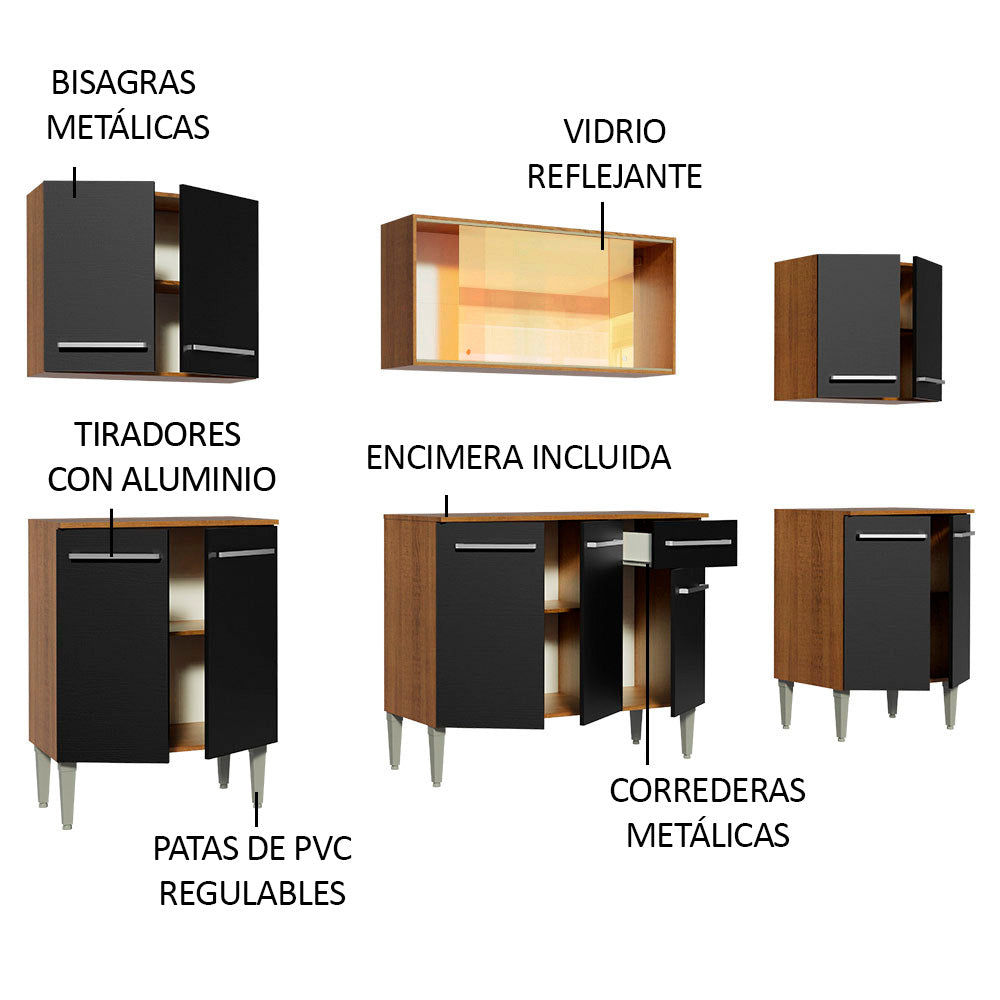 Cocina Integral 233cm Marrón/Negro Emilly 03